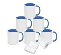 MR.R Tazze da caffè in ceramica per lavastoviglie a sublimazione con interno e manico di colore blu, per latte, tè, acqua cola, 325 ml, set da 6