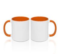 MR.R Tazze da caffè vuote a sublimazione da 311,8 ml, tazza bianca con tazza di colore arancione, interno e manico, set da 2