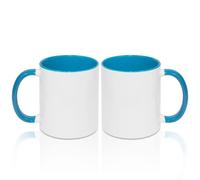 MR.R Tazze da caffè vuote a sublimazione da 311,8 ml, tazza bianca con tazza di colore blu chiaro interno e manico, set da 2
