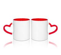 MR.R Tazze da caffè vuote sublimazione da 311,8 g, tazza bianca con tazza di colore rosso interno e manico a cuore, set di 2