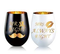 Mr Right Mrs Always Right Wine Glass, Wedding Gifts for Couples,Mr and Mrs,Engagement Gifts for Husband Wife Bride Groom