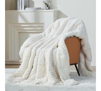 Mr. Sandman Coperta ponderata per adulti, queen size, 6,8 kg, calda coperta in pile Sherpa per dormire e calmare, morbida e confortevole, con flanella jacquard, 152 x 203 cm, bianco crema