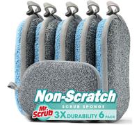 Mr. Scrub Spugne da cucina per lavare i piatti, pulizia della cucina, multiuso, confezione da 6, antigraffio, ruvida, lato per pentole antiaderenti, lato in morbida microfibra per piatti,