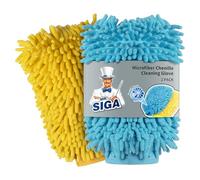 MR.SIGA guanto per la pulizia in microfibra, pacco da 2, blue e giallo