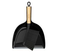 MR.SIGA Set paletta e spazzola, spazzola e paletta per la pulizia portatile con manico in bambù, nero, 1 set