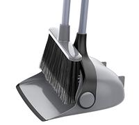 MR.SIGA Set scopa e paletta a manico lungo, spazzola verticale e paletta combinata per la pulizia dei pavimenti, grigio