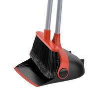 MR.SIGA Set scopa e paletta con manico lungo, scopa verticale in piedi con paletta per la pulizia dei pavimenti, set per spazzare leggero per uso interno ed esterno, 131 cm, nero e rosso
