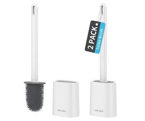 MR.SIGA Set spazzolino e supporto per WC, spazzola per WC compatta con supporto per il bagno, bianco, confezione da 2 pz