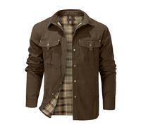 Mr.Stream Giacca da uomo con fodera in flanella a quadri, giacca da mezza stagione, leggera, colletto alto, giacca da campo, giacca autunnale, Snap Western Cowboy, marrone, L