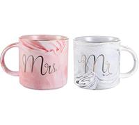Mr und Mrs Tazze da caffè in ceramica Marbling con motivi dorati, perfette per caffè, tè e acqua, 400 ml, 2 pezzi, regalo per matrimonio, San Valentino, anniversario e Natale