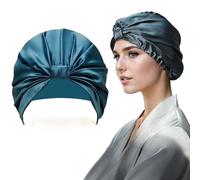 Mr.Van Cuffia da donna in 100% seta di gelso, per dormire, in vera seta, con capelli ricci, cuffia per dormire durante la notte, copertura per capelli lunghi, turbante in pura seta (blu pavone)
