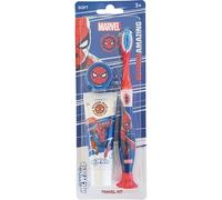 Mr.White Spider-Man - Kit da viaggio per bambini, confezione da 3 articoli da toeletta da viaggio include spazzolino da denti per bambini, dentifricio per bambini 25 ml e berretto da viaggio, kit dentale da viaggio per bambini