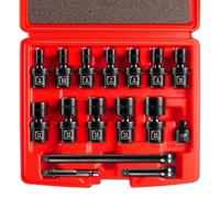 Mr.wintek Set di chiavi a bussola snodate, 1/4", 16 pezzi, set universale di bussole metriche (5 - 15 mm), 6 angoli, cromo molibdeno, con estensioni e adattatori da 2" e 6"