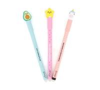 Mr. Wonderful - Set 3 Penne Bo-Bo Unicorn, Avocado, Star Penna cancellabile - Niente è impossibile - Penna con inchiostro blu