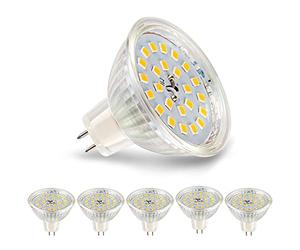 MR16 LED Bulbs Warm White 2700 K, MR16 GU5.3 LED 5 W Replacement for 50 W 40 W 35 W Halogen Lamp, 500 LM LED Bulb 120° Beam Angle, AC/DC 12 V, High CRI 83 Ra, No Flicker, No Dimmable Pack of 5