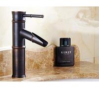 MRANADLDF Rubinetti for lavabo Rubinetto a Cascata in Bronzo Nero Rubinetti for lavabo da Bagno ad Arco Alto in bambù Rubinetti monocomando for Acqua Calda e Fredda(ZJP02-B)