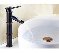 MRANADLDF Rubinetti for lavabo Rubinetto a Cascata in Bronzo Nero Rubinetti for lavabo da Bagno ad Arco Alto in bambù Rubinetti monocomando for Acqua Calda e Fredda(ZJP03-B)