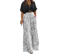 Mrat 2 pezzi abiti donna vacanza signore estate Co Ord set crop top e pantaloni abiti vintage stampa floreale abiti casual elegante festa uscire abbigliamento set viaggio matrimonio, 01 Nero, M
