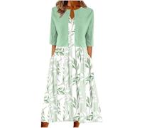 Mrat Abito elegante da donna, due pezzi, cardigan, a maniche corte, cardigan corto con stampa floreale, maxi abiti estivi casual, da donna, lavoro, ufficio, matrimoni, ospiti, damigella d'onore, feste