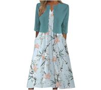 Mrat Abito elegante da donna, due pezzi, cardigan, a maniche corte, cardigan corto con stampa floreale, maxi abiti estivi casual, da donna, lavoro, ufficio, matrimoni, ospiti, damigella d'onore, feste