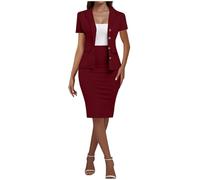 Mrat Gonna da donna 2 pezzi formale business ufficio abiti manica corta giacca con bottoni top elastico in vita gonne a matita da donna elegante blazer gonna set lavoro uscire slim fit UK taglia S-5XL