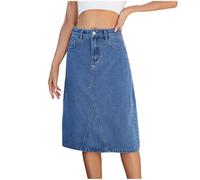 Mrat Gonna in denim con tasche per le donne UK Stretch Mid Wash aderente una linea gonne da donna eleganti jeans aderenti lavoro ufficio gonne al ginocchio lusinghiero dimagrante gonna midi vita Y2k