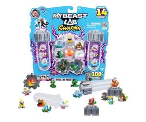 MrBeast Lab Swarms Hyper Fusion Series, colleziona Oltre 100 sciami Hyper Fusion, Mega Lab Pack Include 14 Micro Bestie, 14 Adesivi da Collezione e 4 Tappi Fusion per Costruire Il Tuo