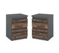 MRBLS - 2 comodini moderni con cassetti, in legno antracite industriale/grigio opaco, stile vecchio, 30x43x32,5 cm