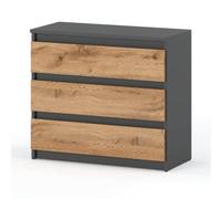 MRBLS - Cassettiera con 3 cassetti, credenza per cassetti, stile moderno, con cassetti, per la camera da letto (grigio opaco, Wotan), 80 x 71,5 x 33,5 cm (larghezza x altezza x profondità)