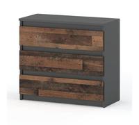 MRBLS - Cassettiera con 3 cassetti, credenza per cassetti, stile moderno, con cassetti, per la camera da letto (antracite, industriale/grigio opaco, stile vecchio), 80 x 71,5 x 33,5 cm (larghezza x