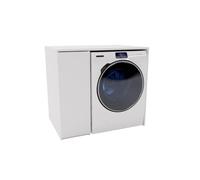 MRBLS_HOME Armadio coprilavatrice e asciugatrice 96 x 88.5 x 62 cm (L x A x P) mobile bagno lavanderia moderno minimalista armadio salvaspazio con scomparto laterale portaoggetti (Bianco)