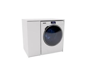 MRBLS_HOME Armadio coprilavatrice e asciugatrice 96 x 88.5 x 62 cm (L x A x P) mobile bagno lavanderia moderno minimalista armadio salvaspazio con scomparto laterale portaoggetti (Bianco)
