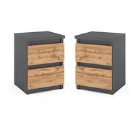 MRBLS_HOME MRBLS - Set di 2 comodini moderni con cassetti, in legno, per la camera da letto (grigio opaco - Wotan), 30 x 43 x 32,5 cm (larghezza x altezza x profondità)