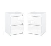 MRBLS_HOME Set di 2 Comodini Moderni con Cassetti, Armadietto da Notte, Mobile per Camera da Letto in Legno con Cassetti - Finitura Opaca e Lucida (Bianco Opaco - Bianco Lucido) - 30 x 43 x 32,5 cm (L