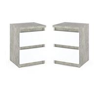 MRBLS - Set di 2 comodini moderni, con cassetti, in legno, per la camera da letto (cemento, bianco opaco), 30 x 40 x 30 cm (larghezza x altezza x profondità)