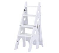 MRBVAOXVD Chaise de Tabouret À Étapliable Convertible Avec Escalier En Bois Multifonctionnel À 4 Étapes Pour La Bibliothèque À Domicile Portable Et Économisant de L'Espace/Blanc/47 * 35 * 90 Cm