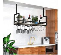 MRBVAOXVD Étiquette de Plafondpendue Étiquette de Vinpendue Avec Porte-Verre Et Étagère, Étagère de Verre de Vin de Plafond En Métal, Pour Bar Restaurantpendu/Noir/80 * 30 * 60 Cm