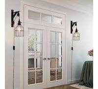 MRBVAOXVD Lampade da Parete, Led Luci da Parete Al Coperto Ruota Industriale Casa Fattoria Retro Regolabile a Parete Montare Puleggiada Cavo Gabbia Ombra Muro Sconcesndenter Soggiorno Camera da Letto