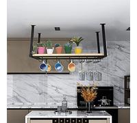 MRBVAOXVD Plafond D'Étagère Plafond Industriel de Stockage, Rustiquependu Verre de Vin Étagères, 1 - Étagère de Fer Fleur Stand D'Exposition, Pour Les Bars/Restaurants/Cuisines/Salon/Noir/60 * 3