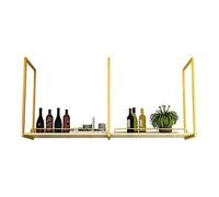 MRBVAOXVD Plafond Étagère Ferpendu Vin Verre Rack Plafond Décoration Étagère, Bois Massif Et Fer Plafond-Tystand de Fleurs, Pour Les Bars/Restaurants/Cuisines, Or/Noir/Or/120 * 30 * 50 Cm