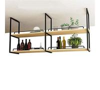MRBVAOXVD Plafond Étagère Plafond Étagère Supports Vin Rack Noir, Fer Forgé En Bois Massif Plafond Rack & Étagères, Pour Les Bars/Restaurants/Cuisines Décoratif Fleur Stand/Noir/120 * 30 * 80 Cm