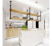 MRBVAOXVD Plafond Étagère Pour Les Bars/Restaurants/Cuisinesndu Vin Porte-Plafond de Stockagependu Et Étagères, Noir En Fer Forgé En Bois Massif Stand de Fleurs, 2 Couches