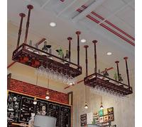 MRBVAOXVD Plafond Flottant Étagère -Pendu Verre de Vin Étagère, Style Européen Flottant Vin Étagère, Porte Bouteille En Fer Avec Garde-Rail, Porte-Fleurs Mural, Pour Bar/Cuisine/Salon Décoration/B