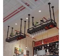 MRBVAOXVD Plafond Flottant Étagère -Pendu Verre de Vin Étagère, Style Européen Flottant Vin Étagère, Porte Bouteille En Fer Avec Garde-Rail, Porte-Fleurs Mural, Pour Bar/Cuisine/Salon Décoration/N