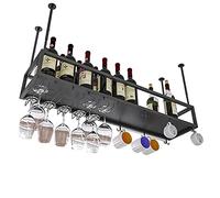 MRBVAOXVD Plafond Monté À Vin,Étiquette En Verre En Fer En Métal Noir Industriel,Décoration de Vin Et Support de Stockage Pour La Cuisine Salle À Manger Bar Wallstand/120 * 25Cm (47 * 10 Pouces)