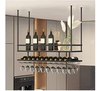 MRBVAOXVD Plafondpendu Étagère 2 Étages Plafondpendu Étagère À Vin Étagère de Stockage de Cuisine Étagère de Fleurs, Étagère de Stockage Décoratif Multifonctionnel, Pour Les Bars, Les Restaurants/Noir