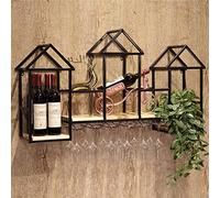 MRBVAOXVD Porte-Bouteilles de Vin Monté Au Mur - Stand de Vinpendu - Étagères Murales, Cadre En Fer Forgé, Porte-Vin Monté Au Mur Ic, Stand de Bar de Restaurant, Étagèrependue de Plante de Fleurs/Noir