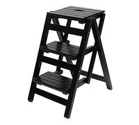 MRBVAOXVD Scale, Sgabello Pieghevole in Legno Massiccio con Copertura Antiscivolo Della Sedia Multifunzionale Della Cucina/Nero/3 Passi