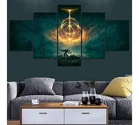MRCCS Stampa su Tela 5 Pezzi Dipinti Cinque Quadri Consecutivi Moderna Decorazione della Casa Modulare Astratto Poster con Cornice L/150cm×80cm Elden Ring Game Art