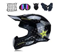MRDEAR Casco Moto Cross Rockstar Casco Motocross con Occhiali/ Guanti/ Mascherina/ Rete Ragno Elastica, Adulto Casco MTB Integrale Downhill Enduro Offroad Sport con Fodera Rimovibile, 3 Stili,C,XL
